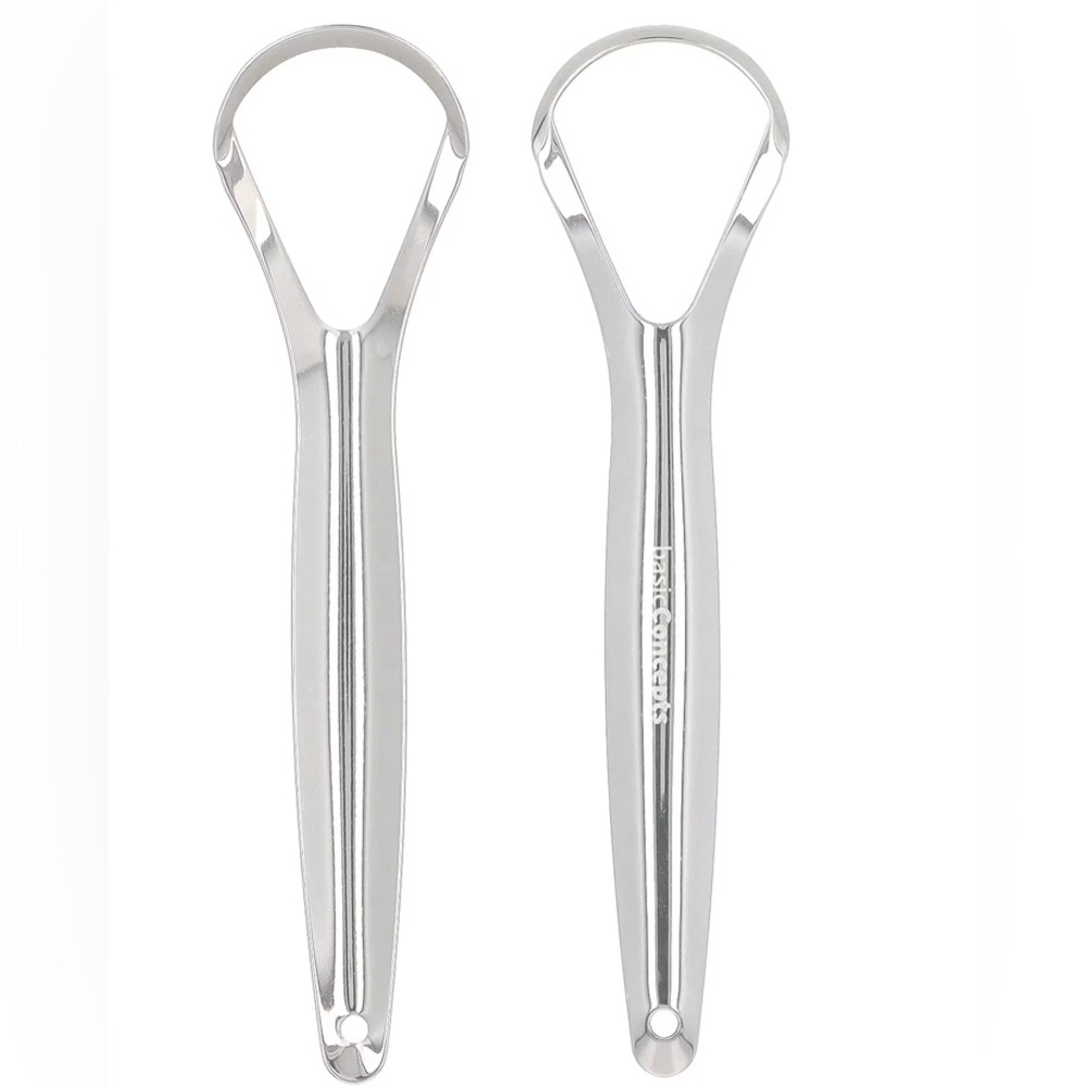 BASIC CONCEPTS Tongue Scrapers Stainless Double Scraper Head + Case 2 Pack